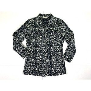 Russ Berens Long Sleeve Jacket Over Shirt Women X-Small Floral Embroidered Black